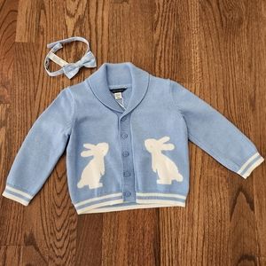 Janie and Jack Bunny Cardigan 18-24 NWT and Bunny Bowtie 0-24 GUC